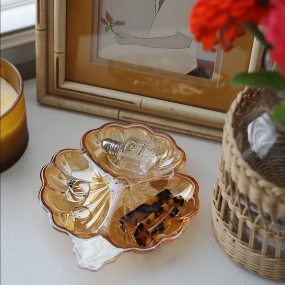 Marigold Carnival Glass Tri-Section Dish - Picture 8 of 11